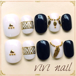 再販6♡ネイビー×シンプルエスニックネイル