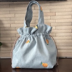 🍐洋梨刺繍の巾着バッグ☆コーデュロイバッグ☆冬バッグ☆