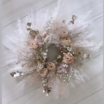 flower wreath パンパスグラス ラナンキュラス ライスフラワー かすみ草 ドライフラワー  ピンク