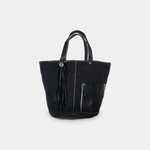 バケツ型綿麻ツイルトートバッグ ネイビー　タッセル付き