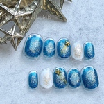 再販2【星空の宝石Nail】ネイルチップ  塗りかけネイル ラメネイル 流れ星 夜空 夏 ウェディング  シンプル 金箔