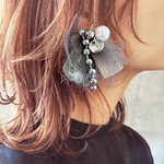 再販☆モヘアグレー&レザーベージュシルバーピアスイヤリング