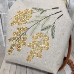 【ミモザ】と【水仙】の手刺繍　がま口　ショルダーバッグ