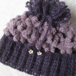 ベビーアルパカ&シルクモヘア・ふっくら花のネックウォーマー&ニット帽＊バイオレット&ライラック＊21N