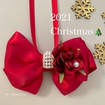 サテンリボンのクリスマスチョーカー(レッド)♡Xmas♡リボンチョーカー♡トリミング♡誕生日♡バースデー♡ウエディング♡撮影用♡犬用♡猫用♡ペット用