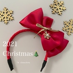 サテンリボンのクリスマスカチューシャ(ダブルレッド)♡Xmas♡犬猫用アクセサリー♡ヘッドドレス♡ヘッドリボン♡カチューシャ♡トリミング♡記念日♡プレゼント