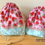 【入園入学　】　お弁当袋＆コップ袋セット いちご