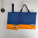 #ヴィンテージブルー/オレンジ×ネイビー　レッスンバッグ　上履き入れ