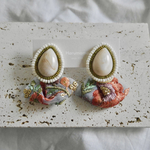 white marble しずくのビーズ刺繍×刺繍リボンピアス　イヤリング