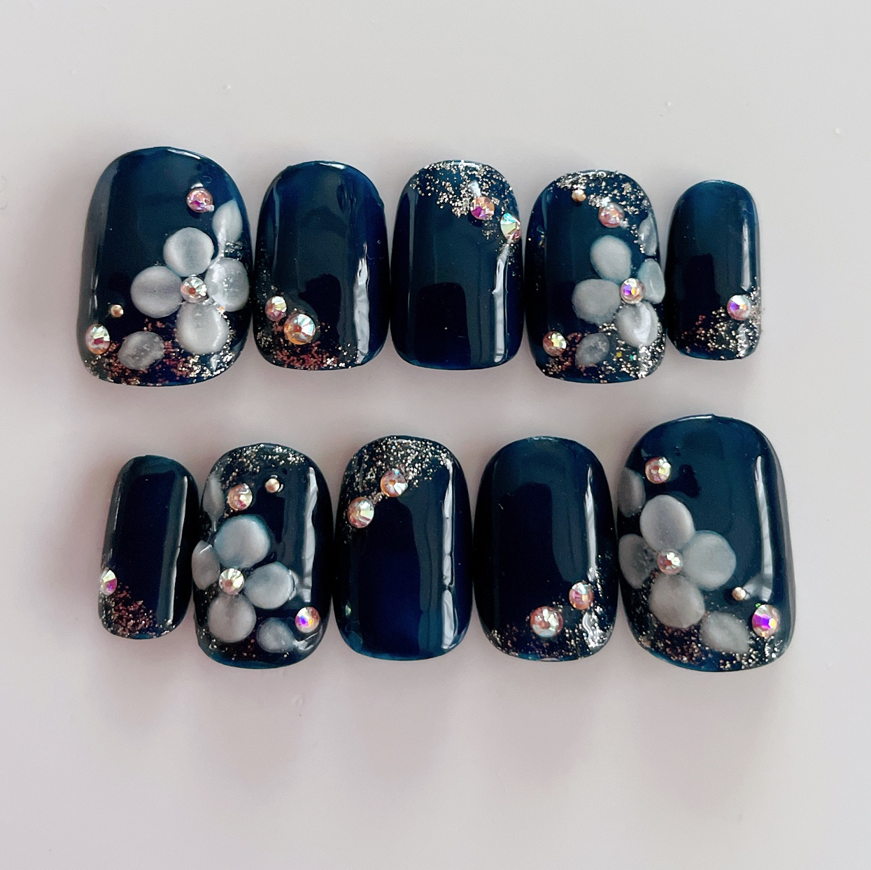 ネイビー紺色成人式ネイルチップ〜成人式ネイルチップ 着物ネイル