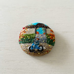紅葉と自転車サーファーと秋の青空の手刺繍ブローチ