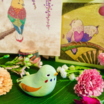 ＜和＞鳥オブジェ+麻呂鳥ポストカード＋シール セット
