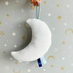 ぐずり＆夜泣き対策☆月のカシャカシャ(ブルー)☆知育玩具☆ベビートイ☆にぎにぎ☆出産祝い☆プチギフト☆赤ちゃんのおもちゃ