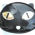 ポーチ　黒猫金目　エナメル　小物入れ　化粧　　コスメ　トラベル　