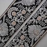 【60㎝カット済み】シルク刺繍リボン  【ブラック】