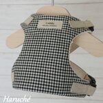 【受注制作品】犬用　エプロンハーネス　チェック柄【エプロンハーネス】【カフェリード】【リングリード】　ブラック＆ホワイト