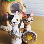 ぶち猫ととら猫セット　錫のこびとシリーズ