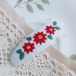 (7㎝)大人可愛い ポインセチア刺繍パッチンピン