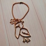 送料無料 クローバー付ハシビロコウ♥のボールチェーンキーホルダー ゴールド