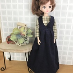 リカちゃん・服＊裾ふんわりトップス＆コーデュロイのジャンバースカート　