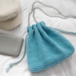 sale価格✧*ターコイズブルーのチェーン巾着バッグ/サコッシュ/ニットバッグ/手編みバッグ/