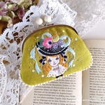 刺繍絵がま口ポーチ・財布◆ナンシー＆テレフォン◆緑