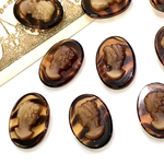 2個セット 1960’s カメオ 18×13mm 西ドイツ ガラス べっ甲風/ヴィンテージ カボション