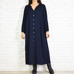 【再販】シンプルなスキッパー長袖ワンピース　＜ネイビー＞ 