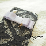 〈ブラック〉リアル総レース　＆　リボン×6個　iPhone7/8/新SE ケース