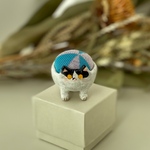 猫のピンクッション 白黒 ハチワレさん 陶土