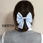 ロングリボン　ヘアゴムorバレッタ　ダブルガーゼ　アイスブルー　　