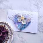 メッセージカード💕ハッピーウェディングハート バラ 水色 　ライラック　ゴールド  （結婚祝い　アルコールインクアート