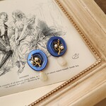 フランス ヴィンテージ の ブルー ボタン ピアス イヤリング