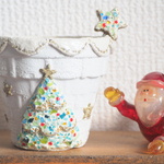 星のピック付き♥リメイク鉢·リメ鉢(2.5号)『ホワイトのキラキラ✨✨ツリー鉢🎄』