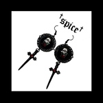 【黒薔薇スカルと悪魔剣のピアス イヤリング。】ダーク 骸骨 スカル 剣 ラインストーン 派手 個性的 ゴシック パンク ロック 宗教 病みかわいい ゴスロリ 病みかわいい アンティーク
