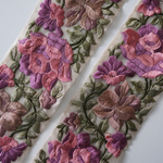 【50㎝カット済み】オーガンジー　刺繍リボン  【ベージュ】インド刺繍リボン