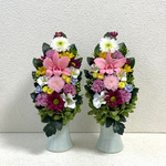 【yayo0315様専用】プリザーブドフラワーの仏花☆高さ22cmピンク黄色白色菊デンファレ仏花 一対 お供えお悔み