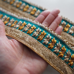 【1mカット済み】異素材ミックス　刺繍リボン  【ピーコック】インド刺繍リボン