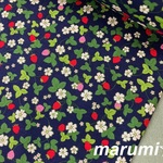 110×50★綿プリント生地★いちごといちごの葉柄★紺色