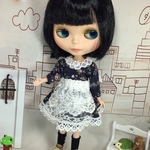  22センチドールサイズ ワンピース エプロン付き ネイビー