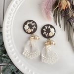 【送料無料】ローズの刺繍×レースピアス