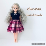 リカちゃん　服　ワンピース　チェック　ピンク