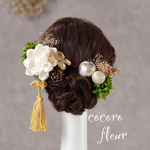 cocorofleurオリジナルソラフラワー　卒業式　袴　袴ヘア　振袖　成人式　ヘアドレス　ヘアパーツ　プリザーブドフラワー　ドライフラワーフラワー　金箔　水引