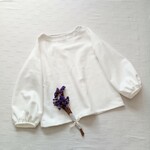 冬の白　裏起毛 あたたかコットン　ボリューム袖のブラウス