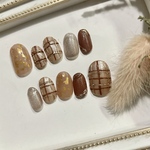 ネイルチップ　チェックネイル　秋ネイル　冬ネイル　ショートオーバル