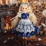 ヘッドドレス付きワンピース🎄　雪の結晶柄　ネイビー系　ブライス、リカちゃん