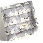  大判ふわっと８重ガーゼハンカチ　シマエナガ　グレー