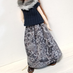 コーデュロイスカート.ドール洋服(リカちゃんブライスの洋服)グレー系