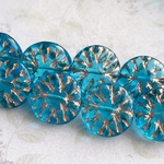 【15㍉ 6個】ダリア＊turquoise & pink gold＊チェコビーズ＊コイン＊ターコイズ＊ブルー＊青＊水色＊アクア＊ゴールド＊花＊フラワー＊フラット＊丸
