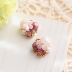 再販2 ❀Cherry Blossom❀ ～さくら咲いた～  コットンパール風パールのビジューピアス・イヤリング  ローズピンク